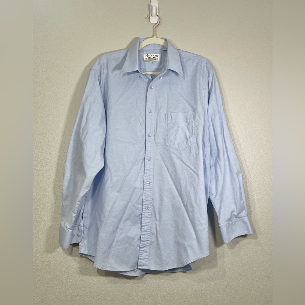 Vintage Haleman Shirt Button Down Long Sleeve Light Blue Professional Work Men L